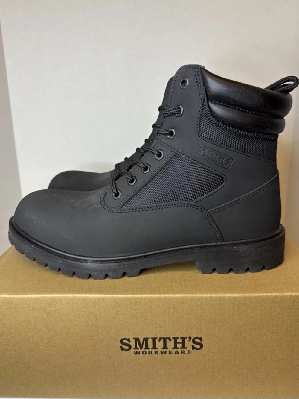 SMITH Men's Black Work Boots - Lace-Up Ankle Boot size 10